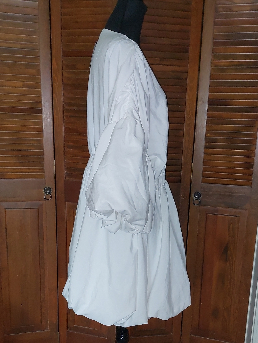 NWT PrettyLittleThing White Puff Sleeve Puffball Hem Shift Mini Dress Sz 18 - Picture 4 of 11